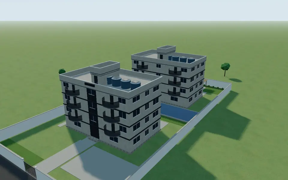 3D render of the 16-flat apartment scheme on a half acre